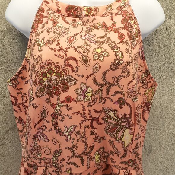 Copper Key Women Sz XL Peach Paisley Sleeveless Halter Fit Flare Dress Coquette - Picture 4 of 10